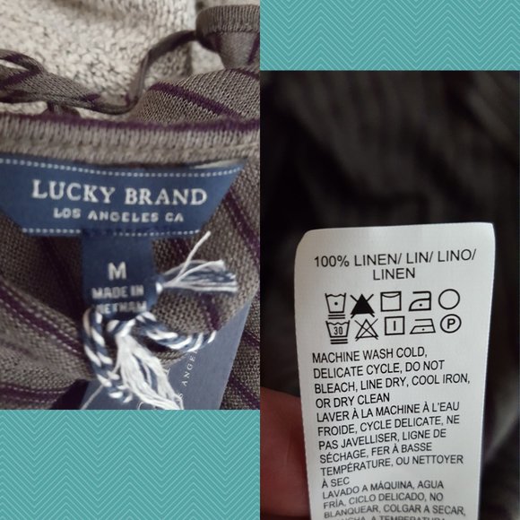Lucky Brand NWT Gray Striped 100% Linen Babydoll Blouse - Picture 4 of 5